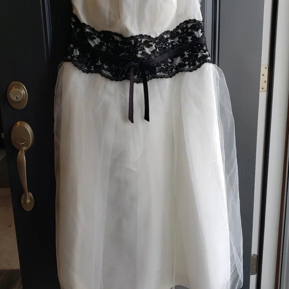 Gorgeous Tea-length Strapless Gown w/ Custom Matching Black Lacey Bolero Jacket - Picture 2 of 8